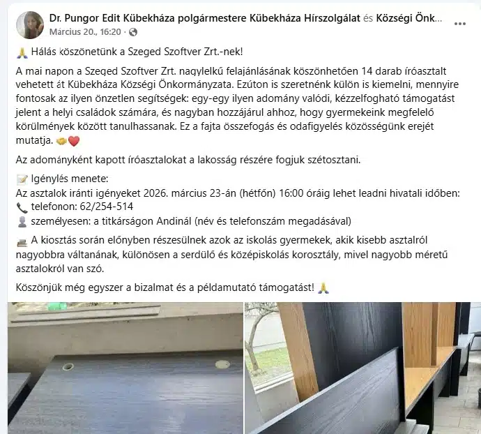 Kübekháza adomány FB poszt