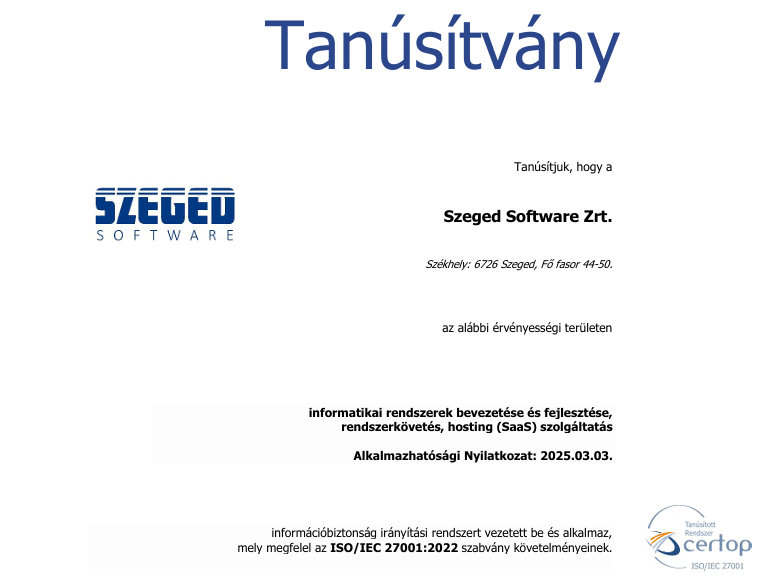 ISO 27001 tanúsítvány